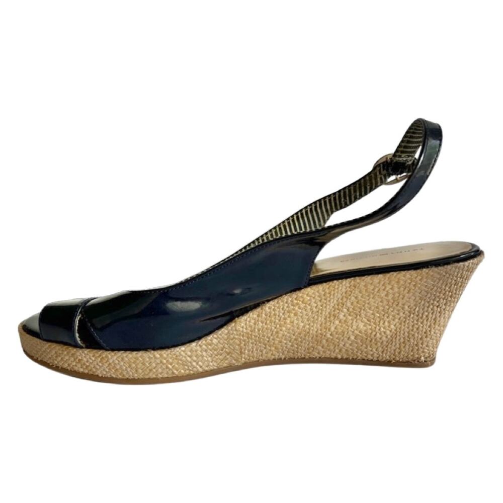 Tommy Hilfiger Navy Blue Patent Peep Toe Slingback Wedge Espadrille size 8.5 - Picture 7 of 7